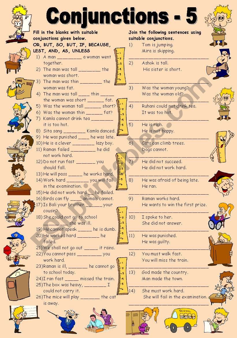 Exercises on Conjunctions (Editable with Answer Key)