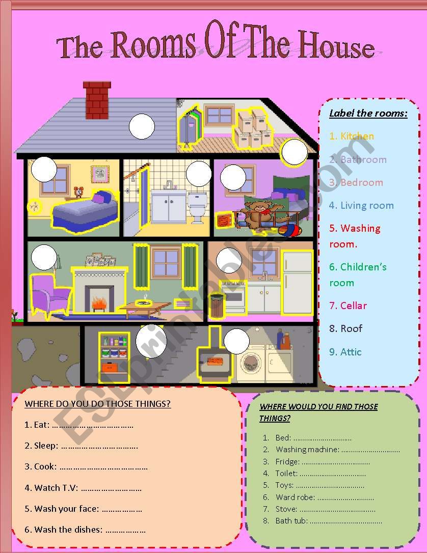 THE ROOMS OF THE HOUSE - ESL worksheet by ALI ALI