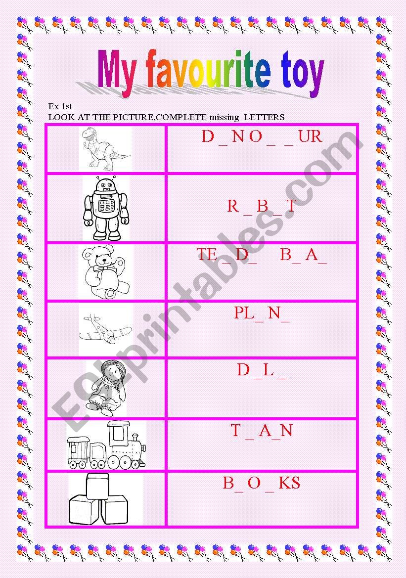 My favourite toy  -  5     exercises to teach about toys.KEY included 