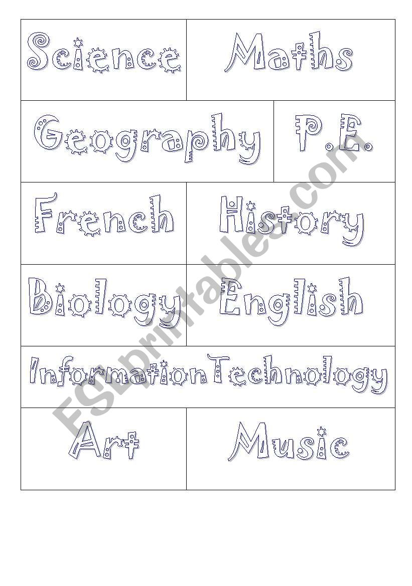 Subjects signs! worksheet