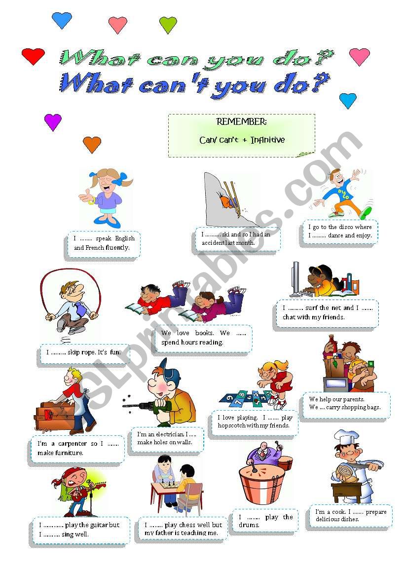 What can/cant  you do?  worksheet
