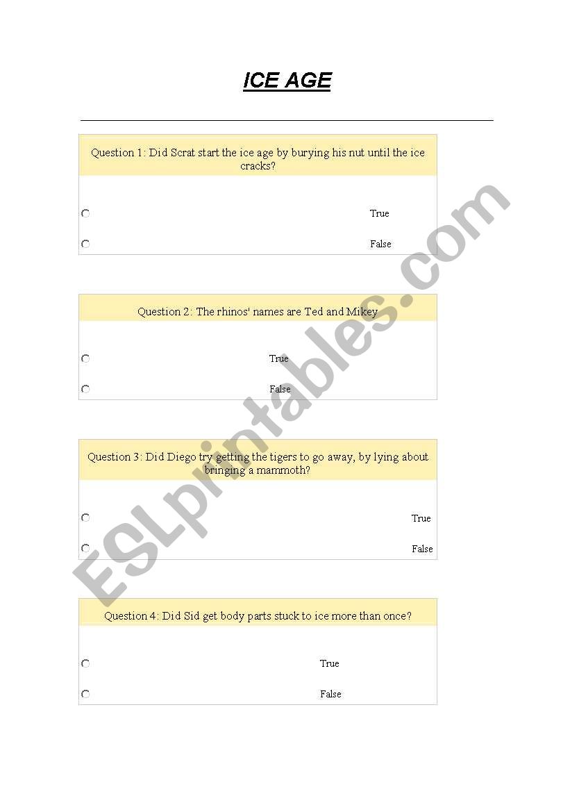 age ice worksheet