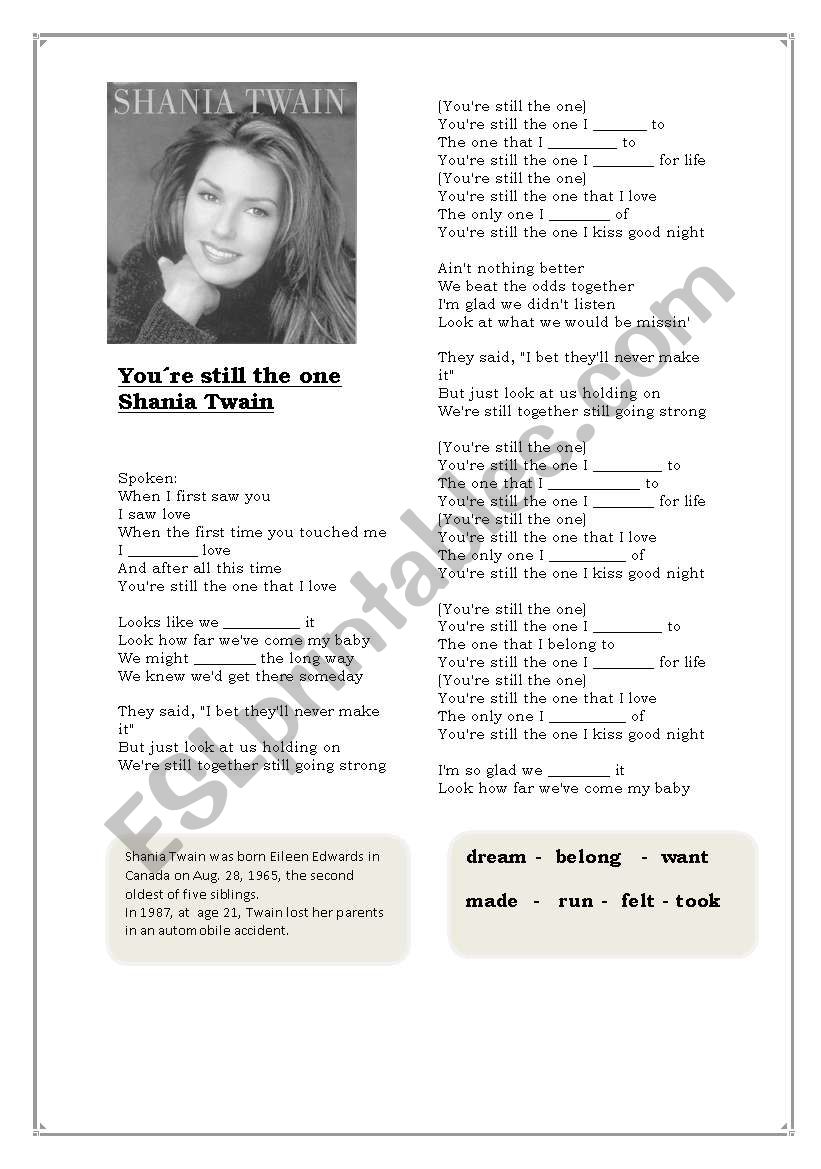 Shania Twain worksheet