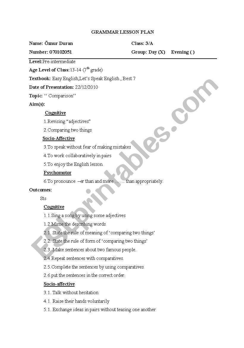 grammar lesson plan  worksheet