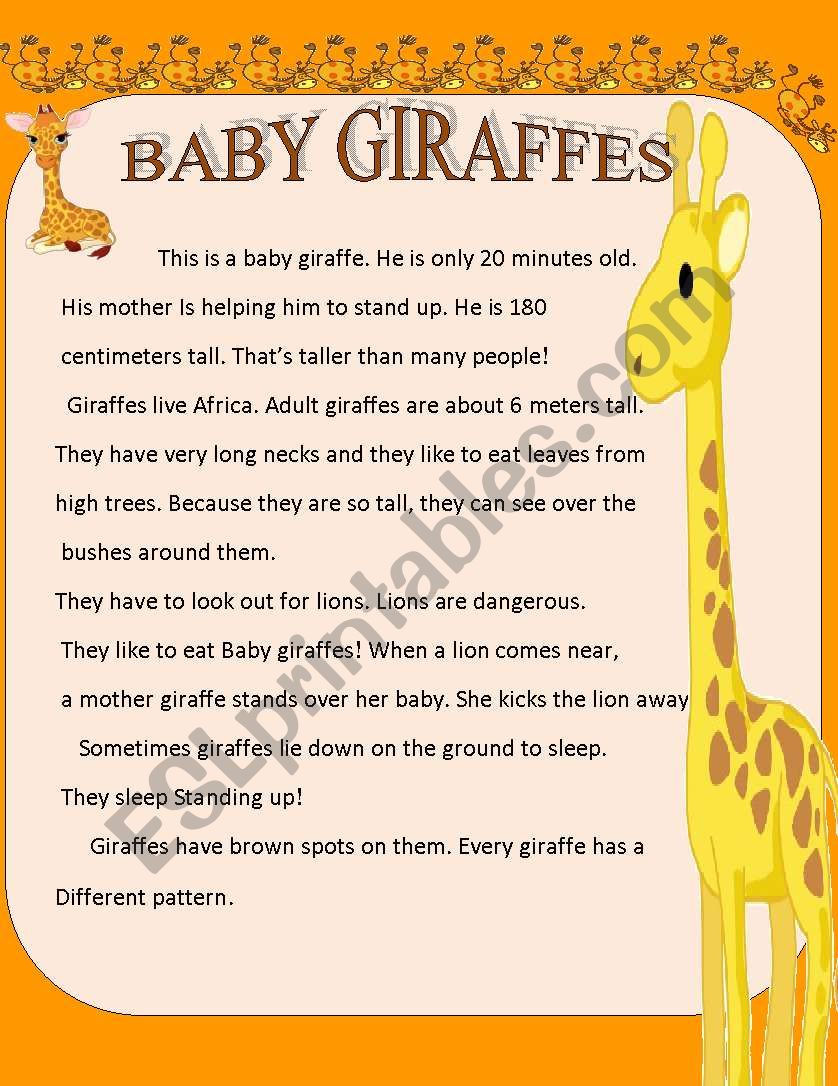 BABY GIRAFFES worksheet