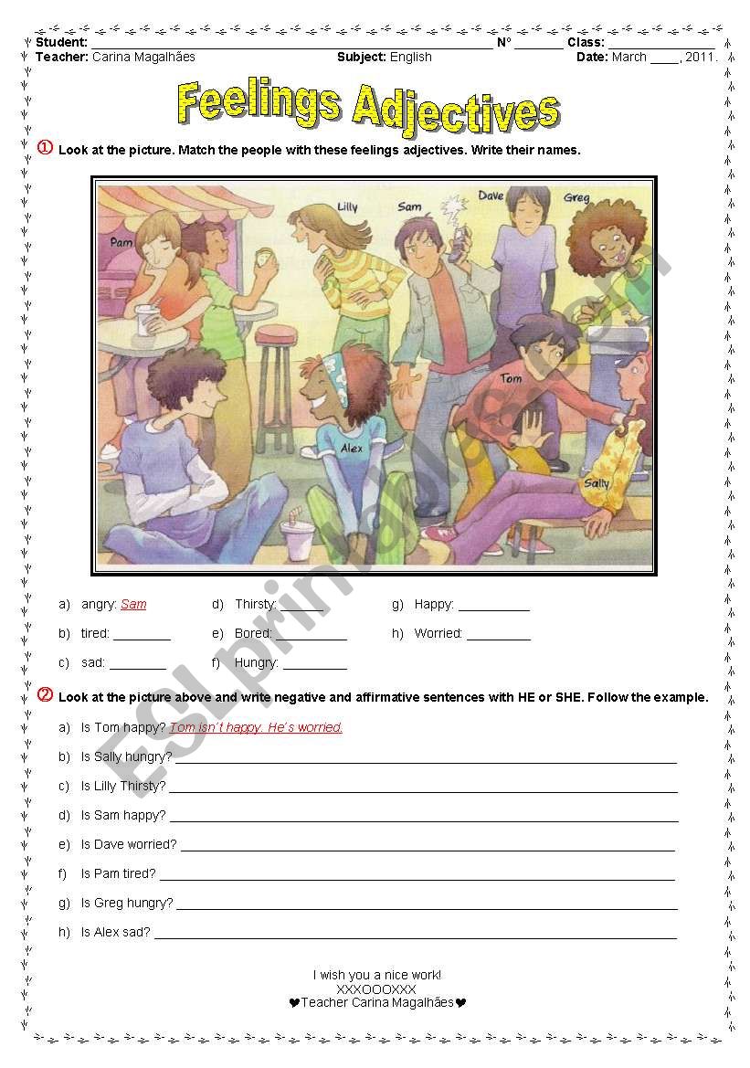 FEELING ADJECTIVES + VERB BE worksheet