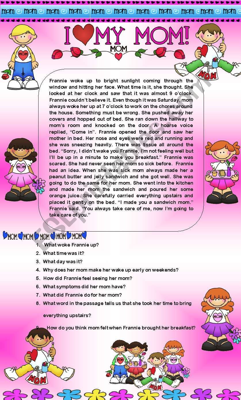 Comprehension - I love Mom worksheet