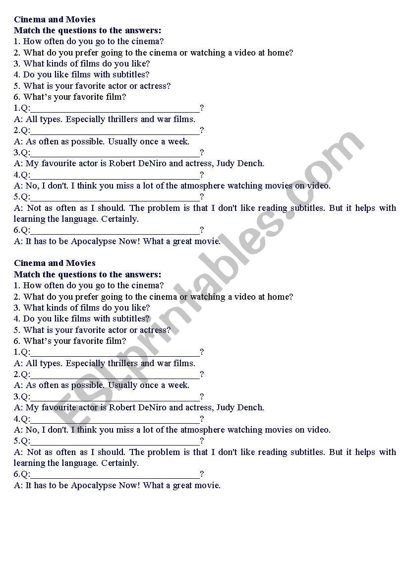 cinema worksheet