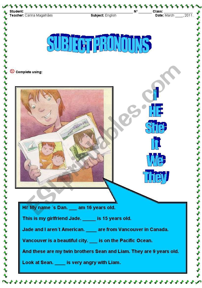 SUBJECT PRONOUNS EXERCISES worksheet