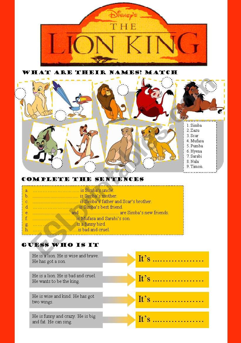 Lion King worksheet