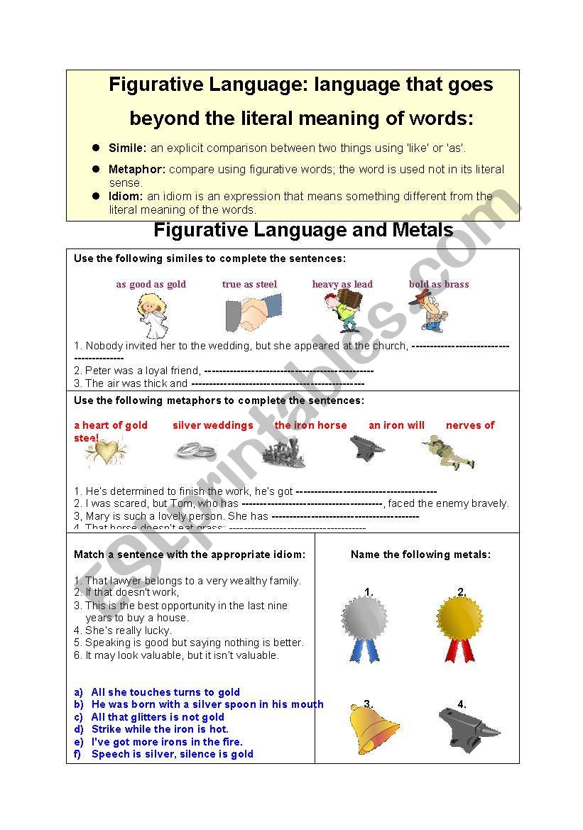 Metals and Figurative Language: metaphors,similes,idioms