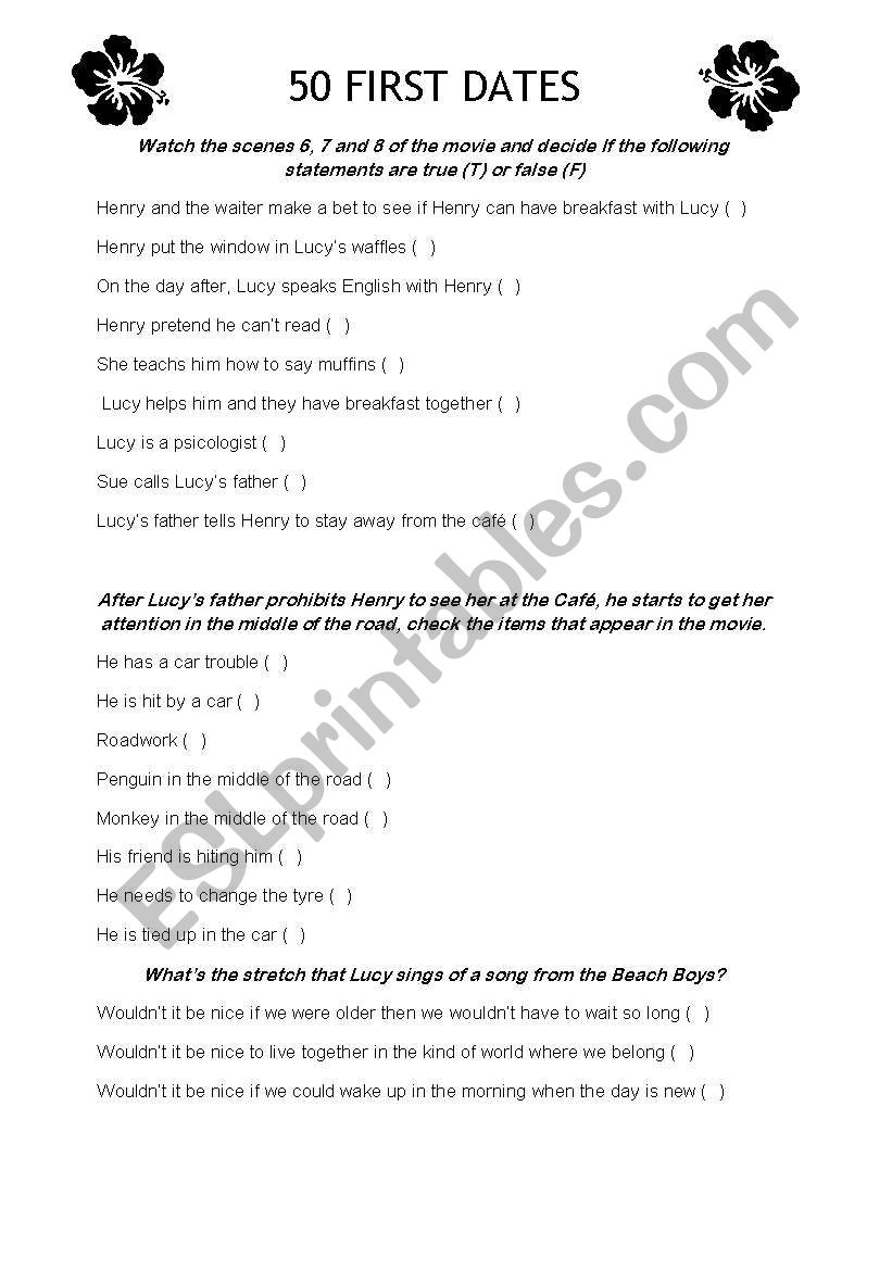 50 first dates activity worksheet