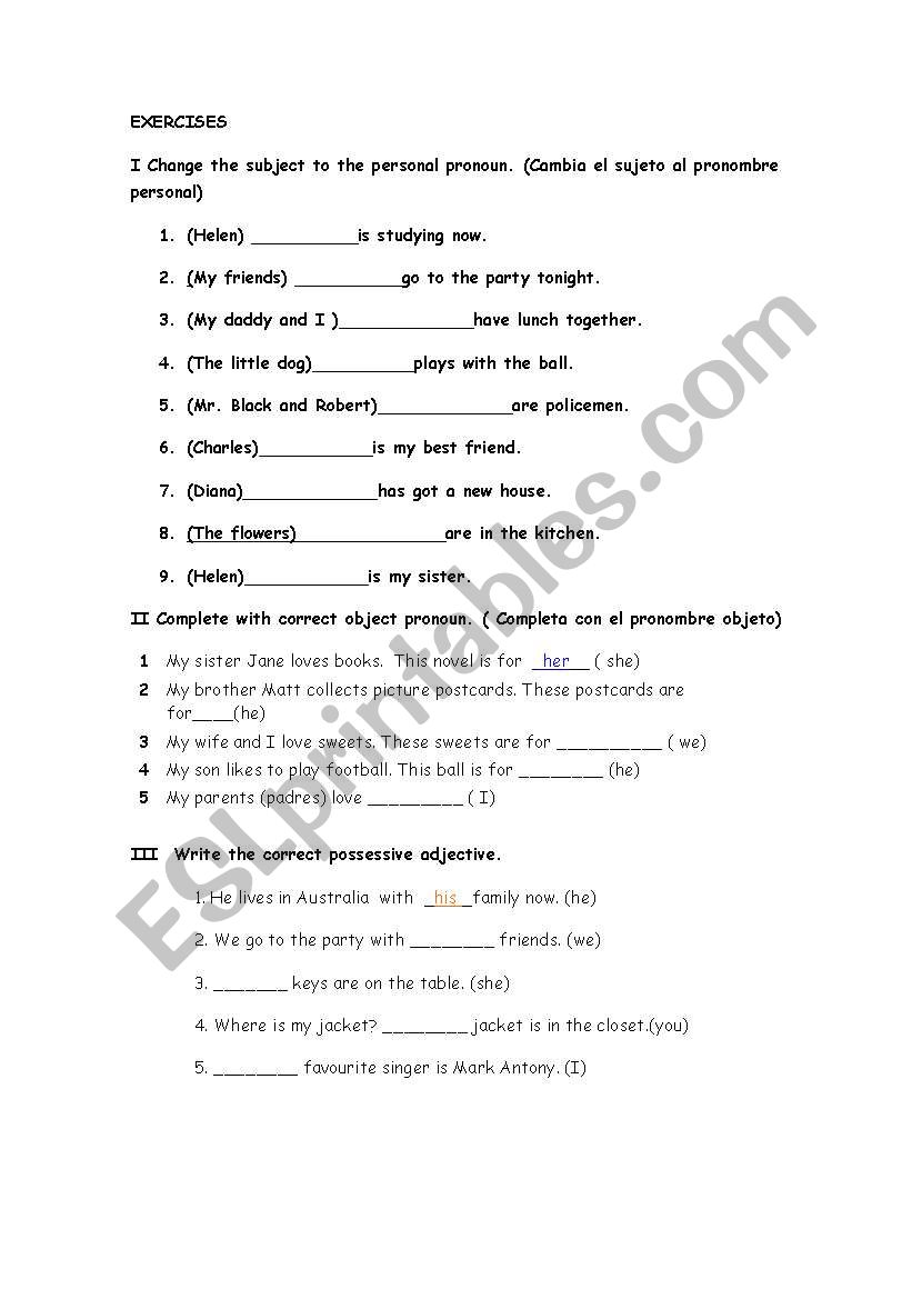 Object and Possesive pronouns worksheet