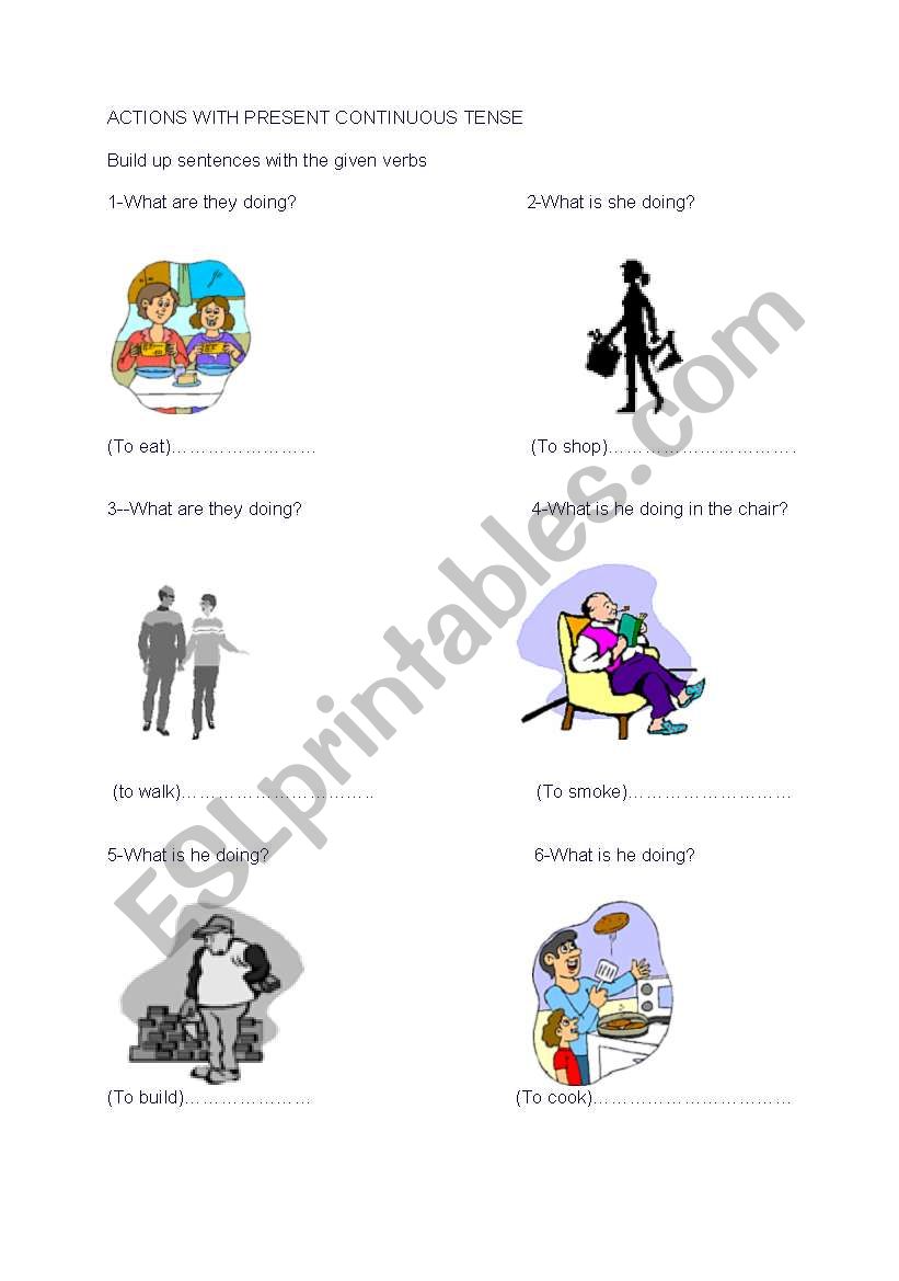 actions with present continous tense