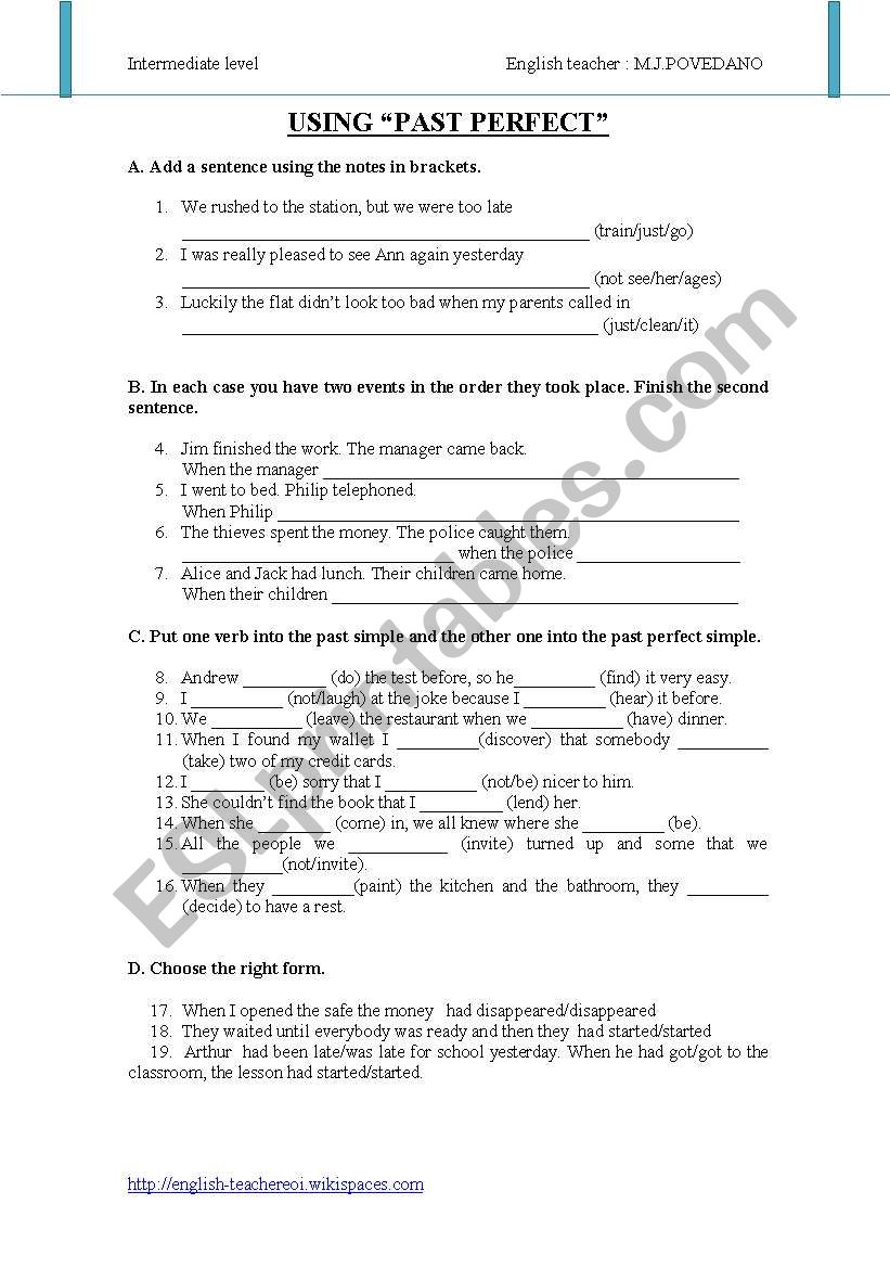 Past Perfect & Past Simple worksheet