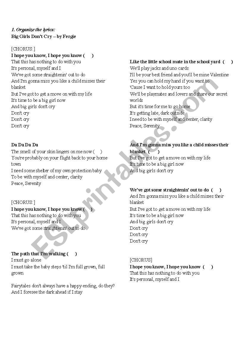 Big girls dont cry - Fergie worksheet