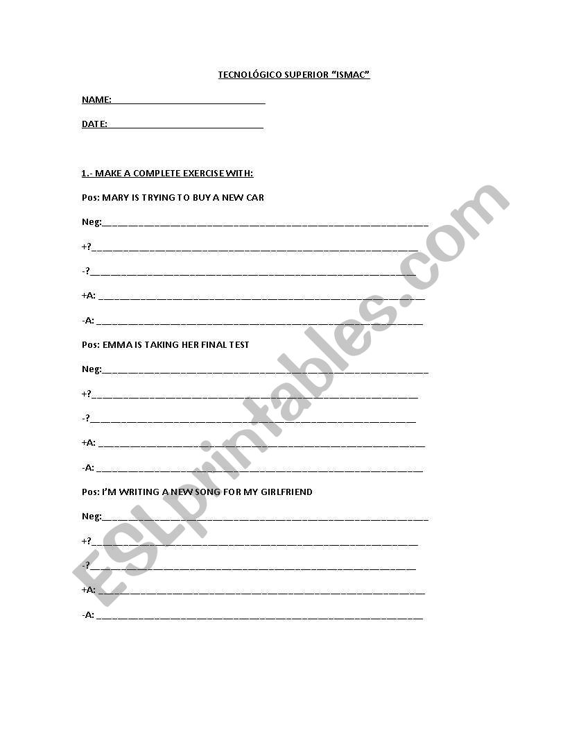 PRESENT PROGRESSIVE worksheet
