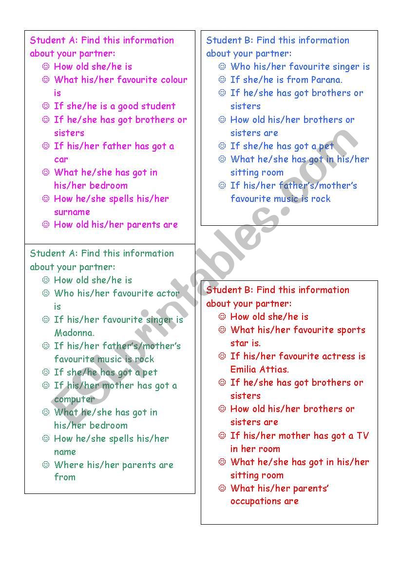 Oral activities worksheet