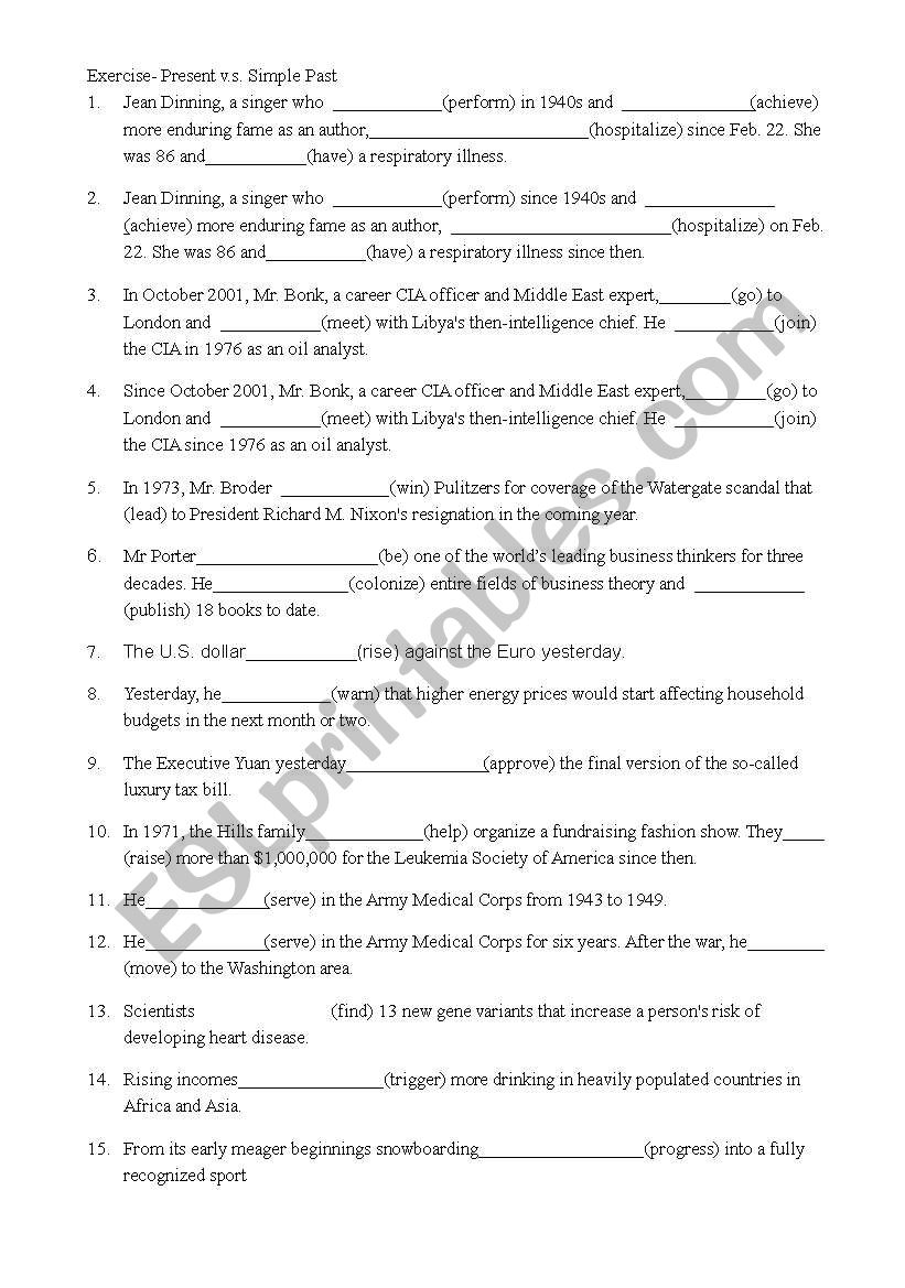 Exercise- Present v.s. Simple Past