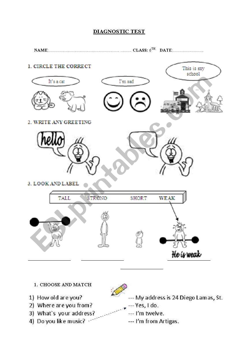 DIAGNOSTIC TEST 6 PRIMARY worksheet