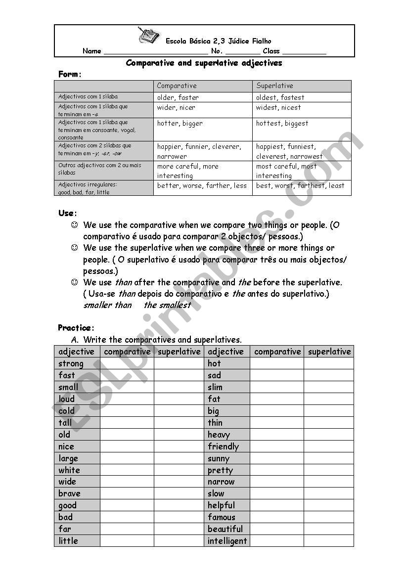 Comparative and superlative adjectives