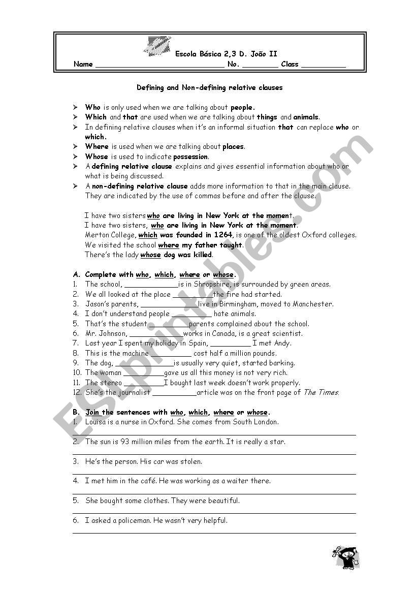 Relative clauses worksheet