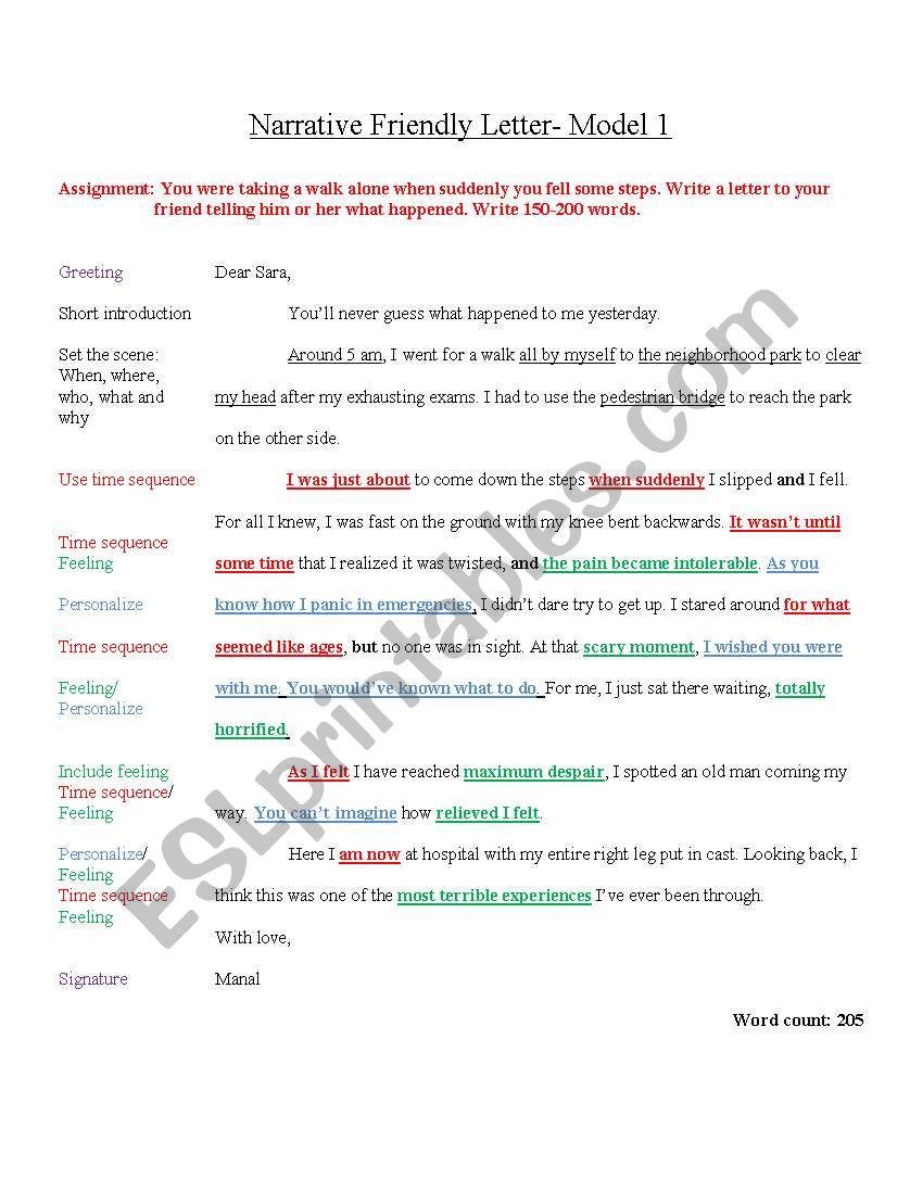 Model Descriptive Friendly Letter for IGCSE ESL