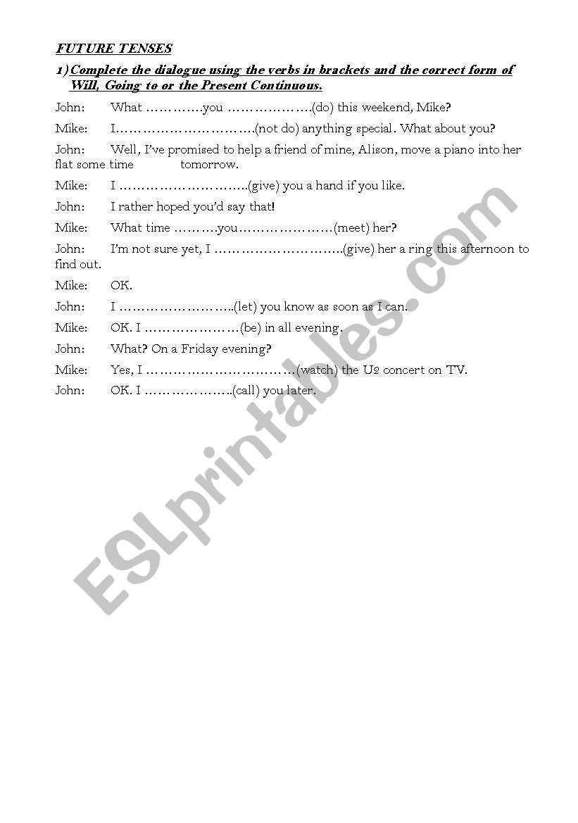 Future Tenses worksheet