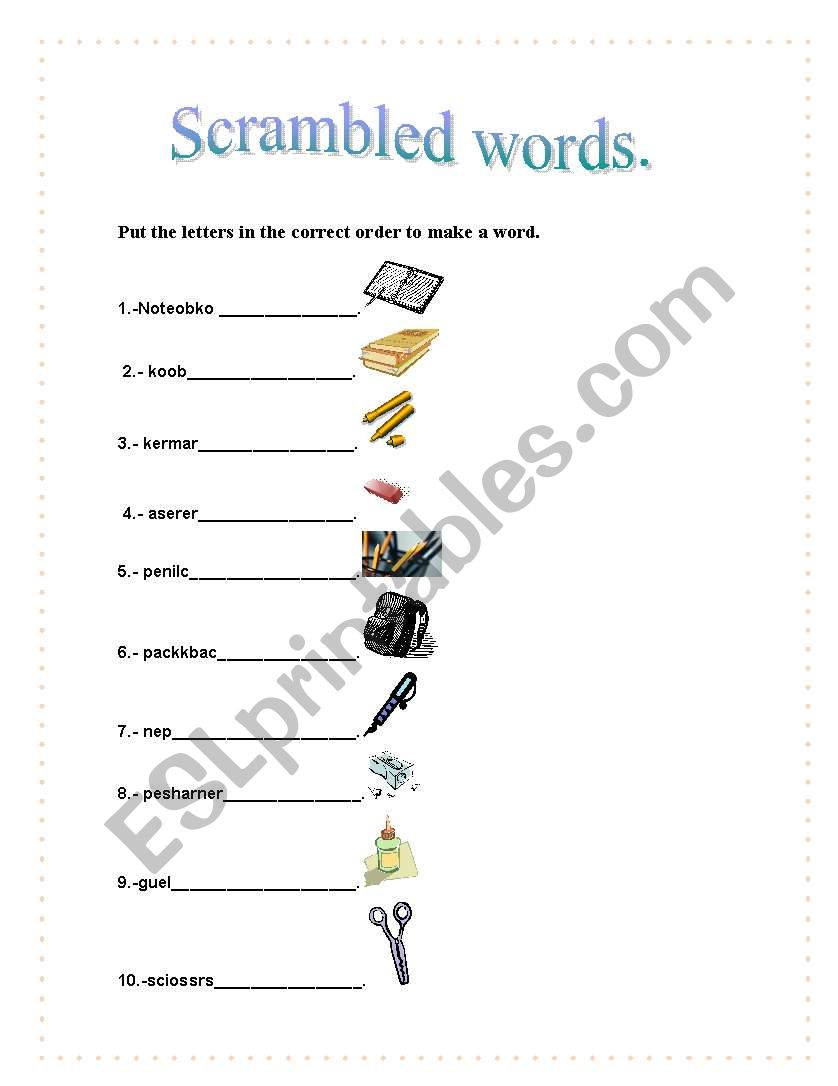 Scrambled words worksheet