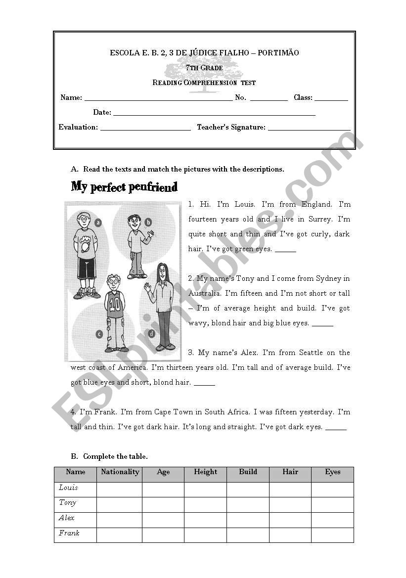 Reading comprehension test worksheet