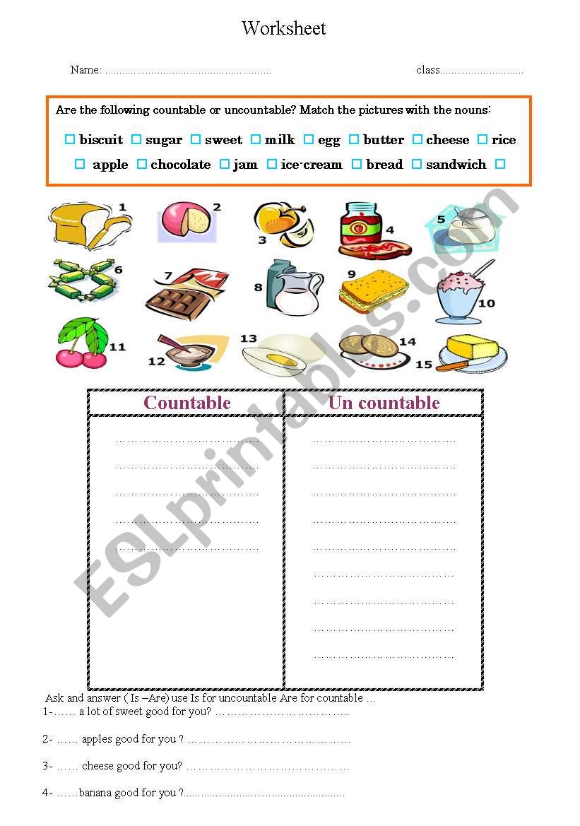 countable un countable worksheet
