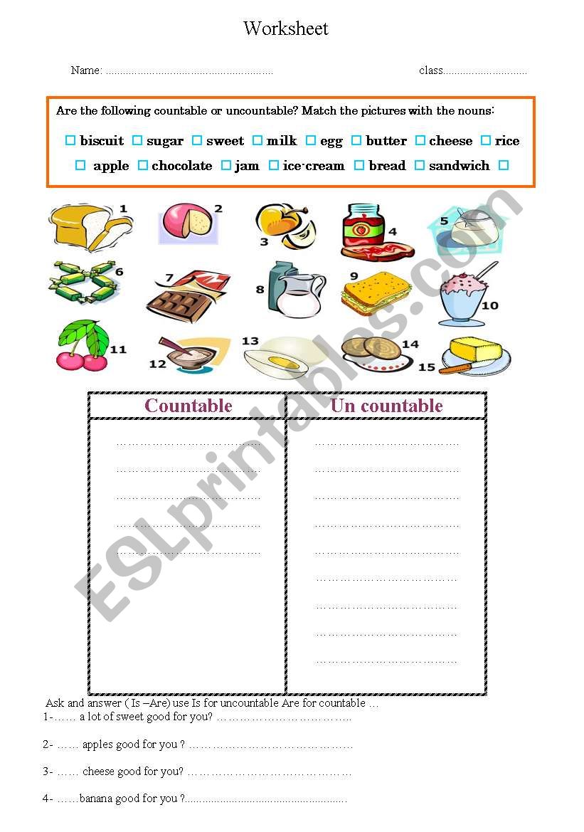 countable un countable worksheet