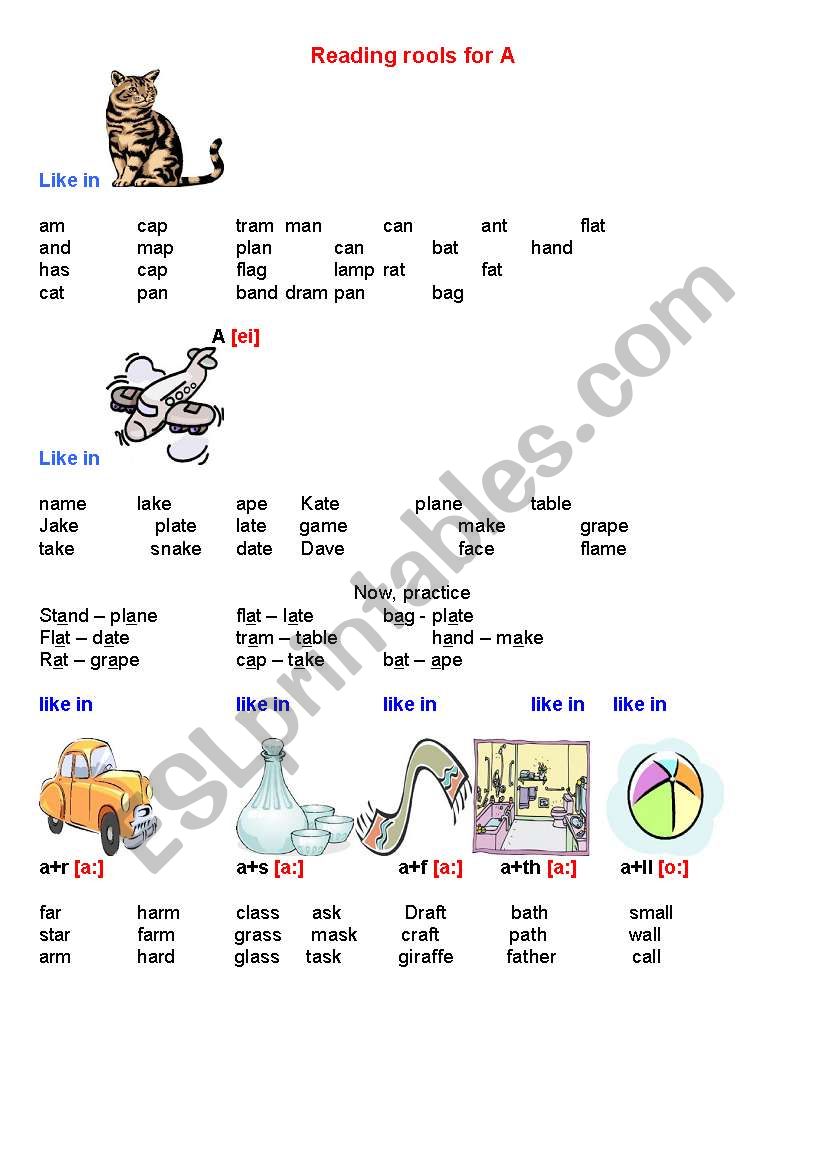 English worksheets: reading rules