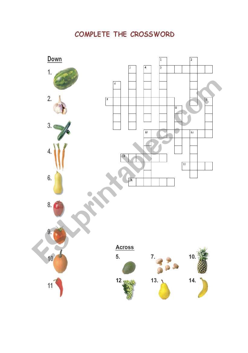 Fruits and Vegetables crossword