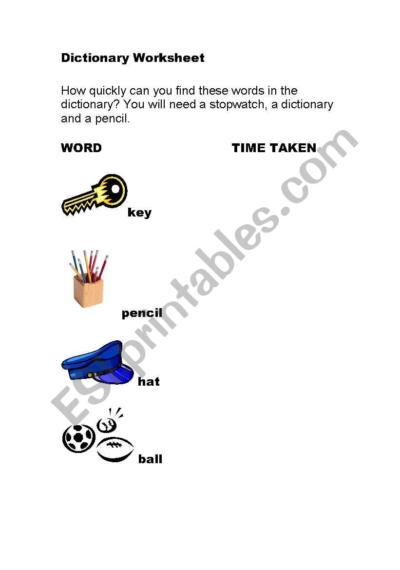 dictionary worksheet worksheet