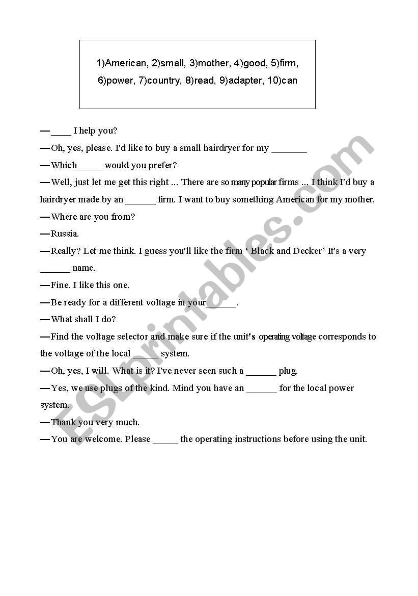 Dialogue at the supermarket worksheet