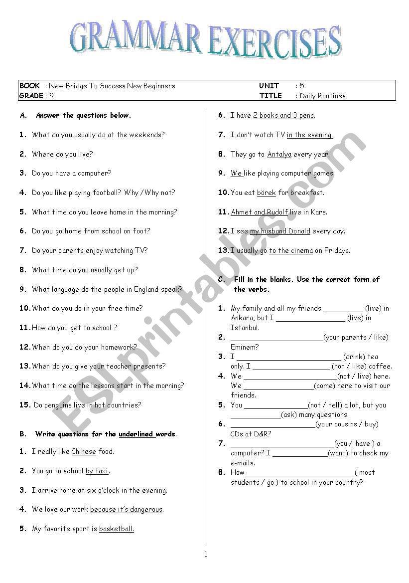 simple present tense worksheet