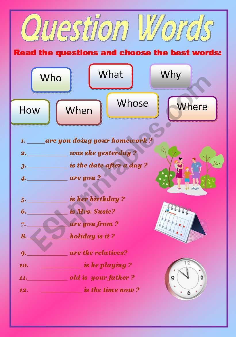 Question words  worksheet