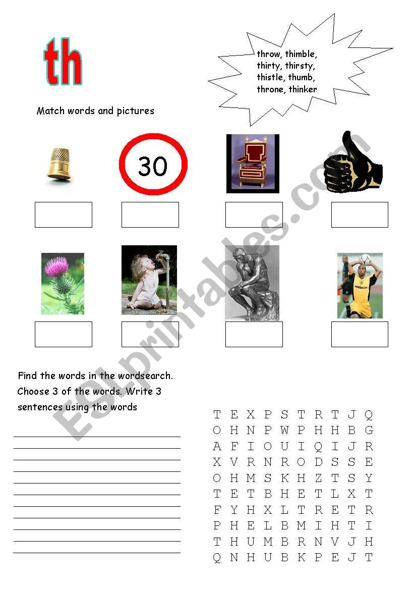 Letter blend TH worksheet