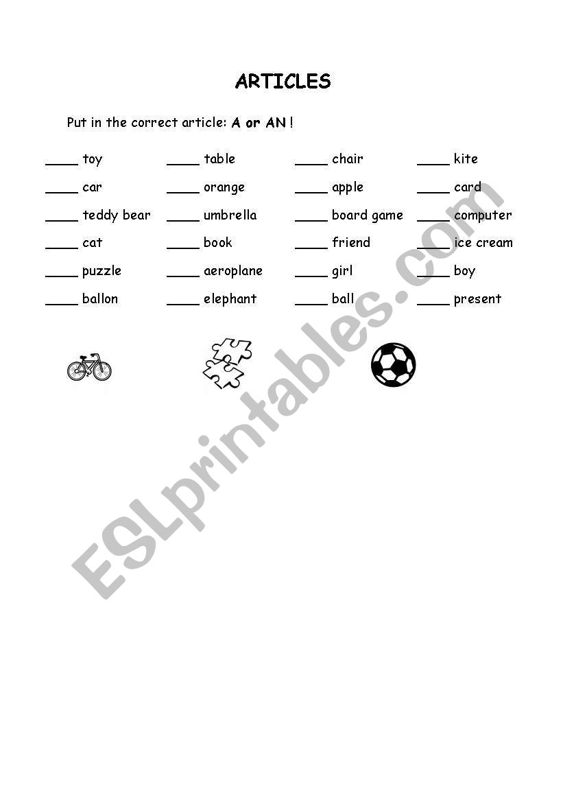 Articles worksheet
