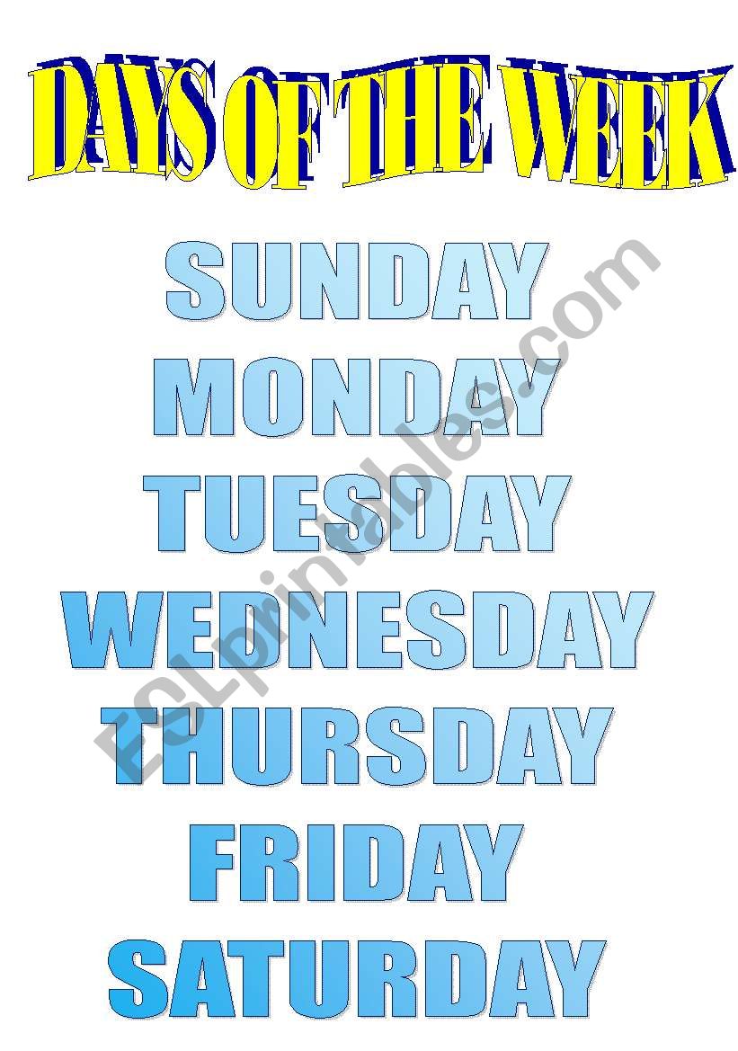 Sign of the days of the week worksheet