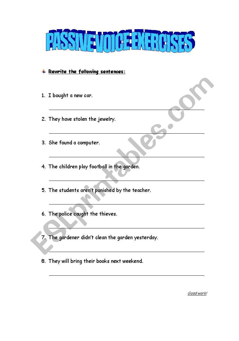 passive voice exercises worksheet