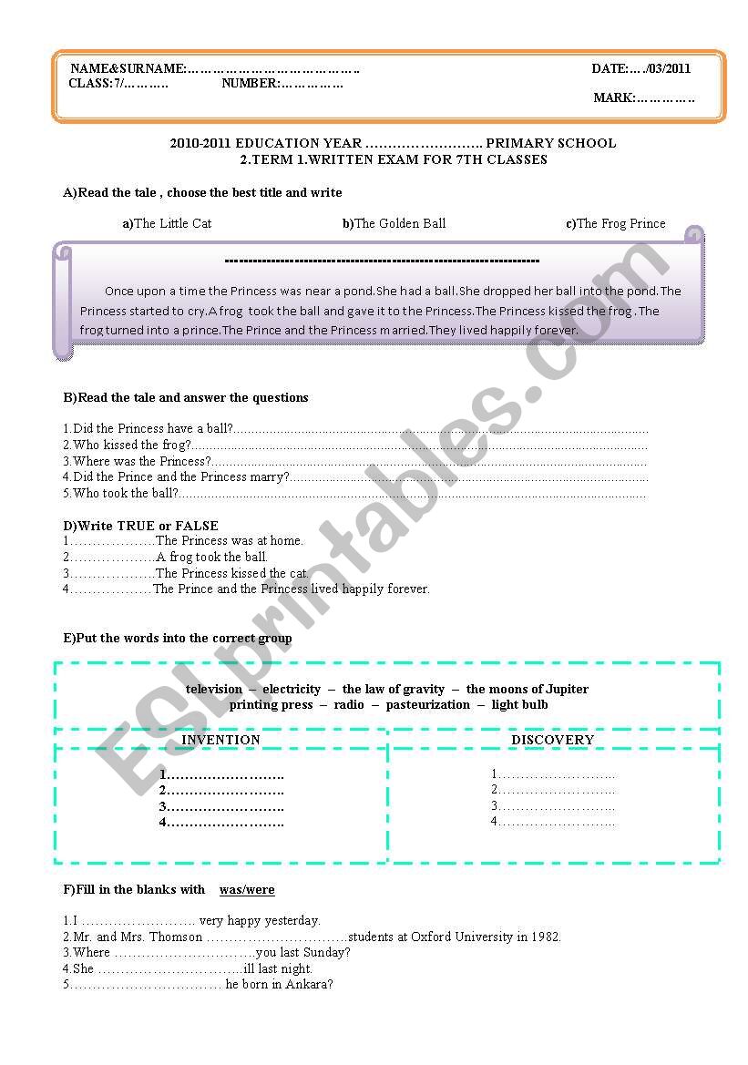 2011 7th grade 2nd term 1st exam