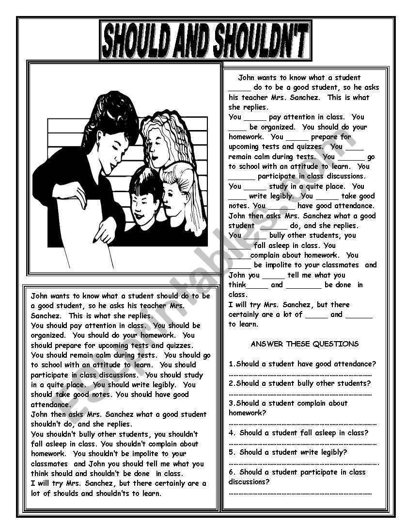 SHOULD AND SHOULDNÂ´T worksheet