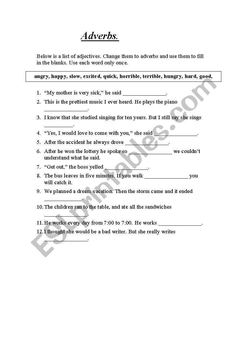 Adverbs worksheet