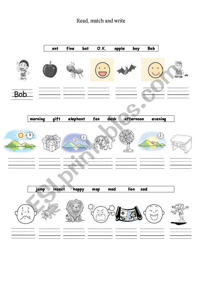 Match and trace the letters. worksheet