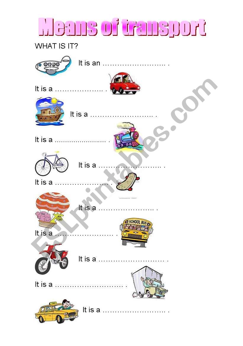 means of transport worksheet