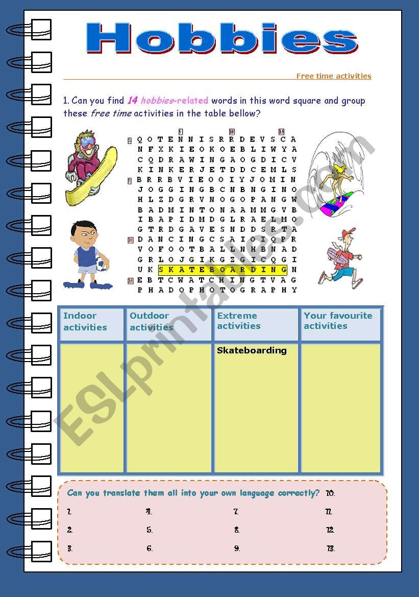 Hobbies worksheet