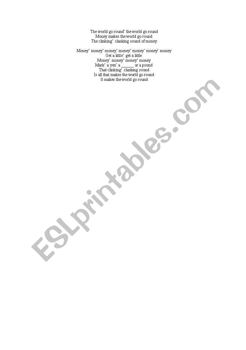 Song Money Makes the World Go Round ESL worksheet by aherre32