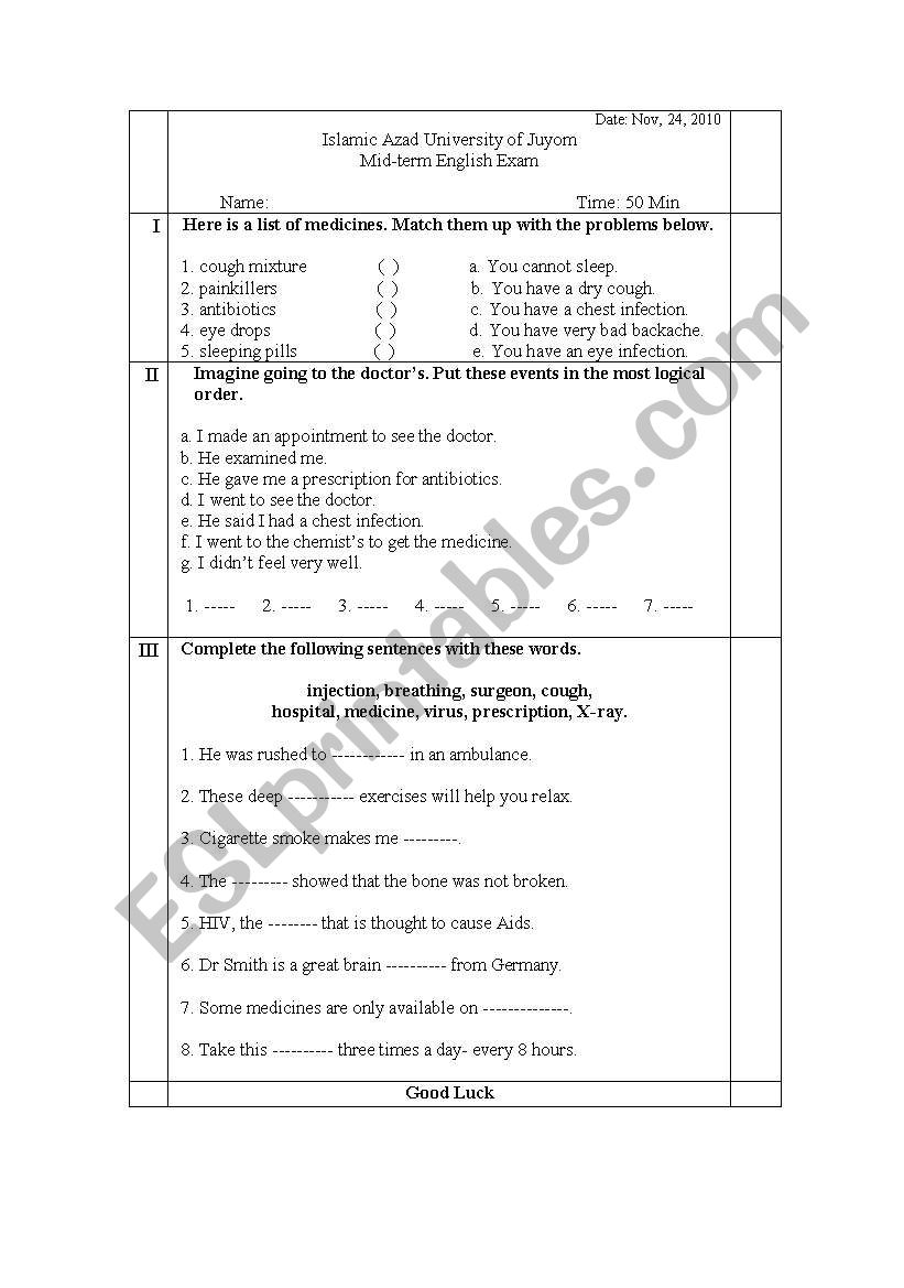 english exam worksheet